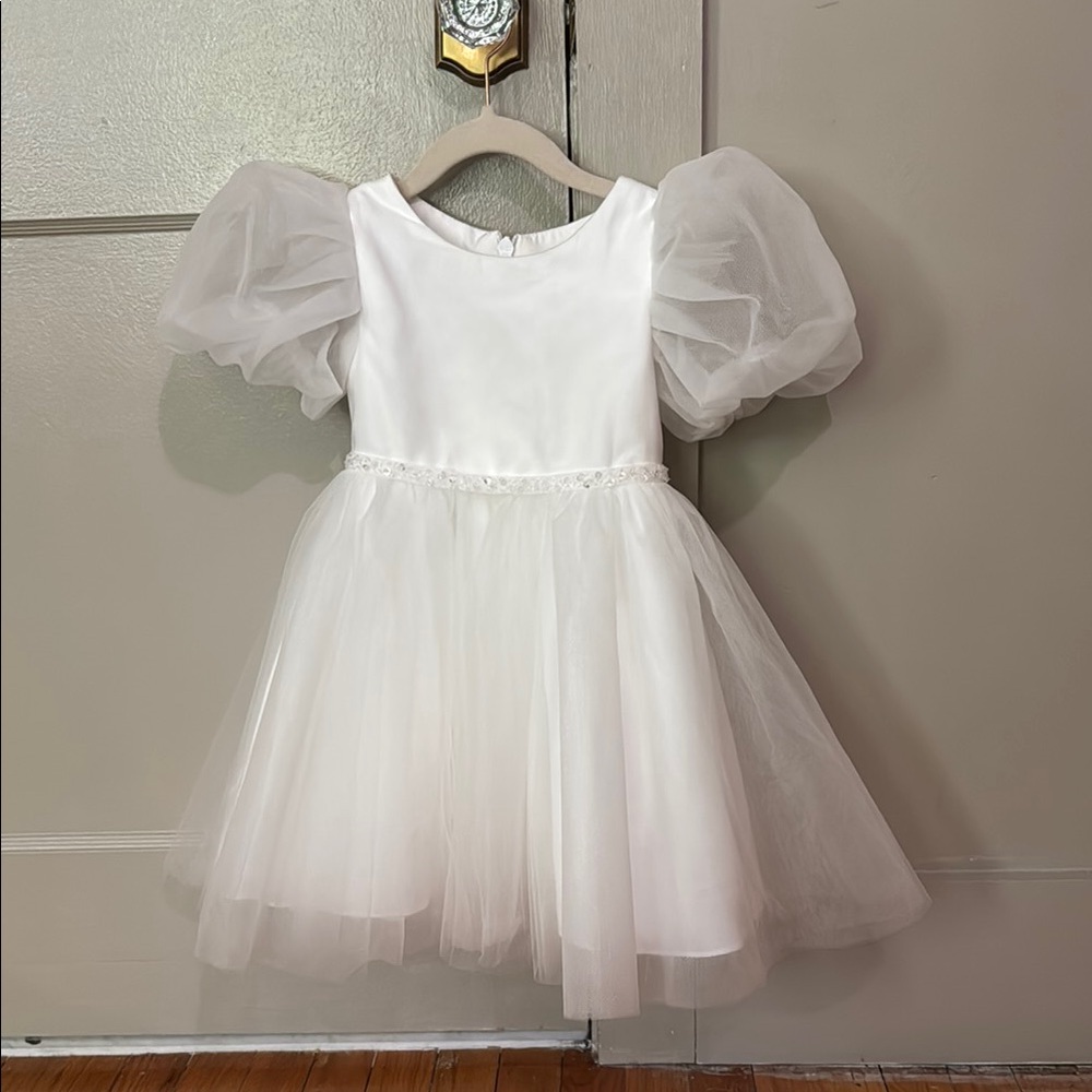 Azazie Ivory Dress with Puff Sleeves